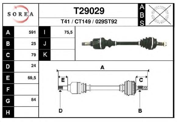 T29029 EAI árbol de transmisión delantero izquierdo