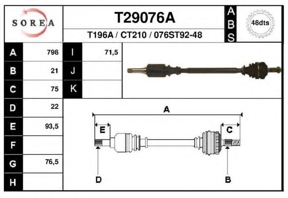 Árbol de transmisión delantero derecho T29076A Polcar