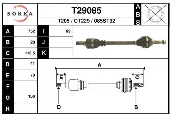 T29085 EAI árbol de transmisión delantero izquierdo