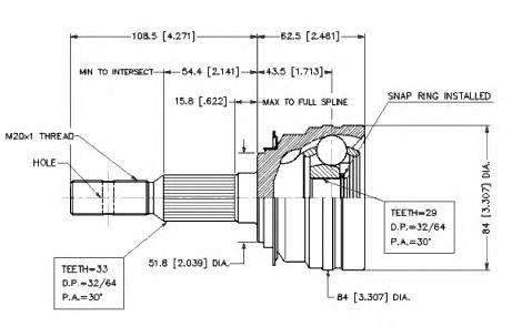 Junta homocinética exterior delantera ADG08969 Blue Print