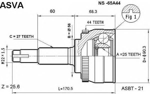 NS65A44 Asva junta homocinética exterior delantera