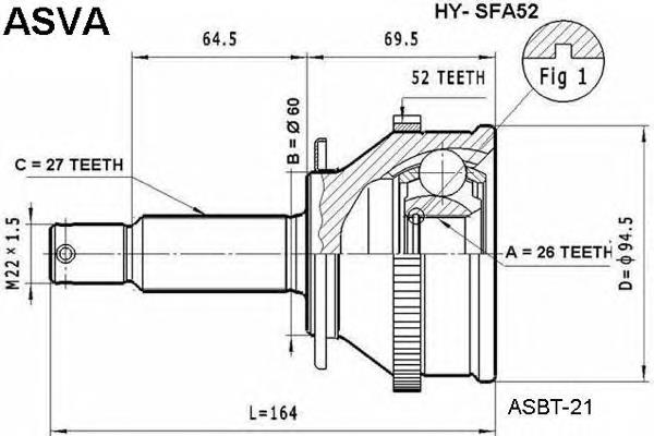 HYSFA52 Asva junta homocinética exterior delantera