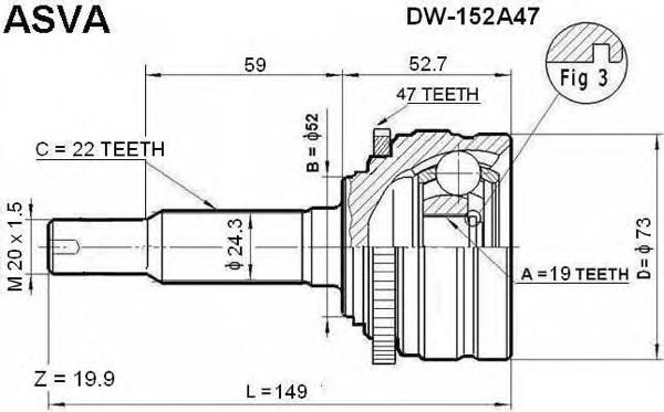 DW152 Asva junta homocinética exterior delantera