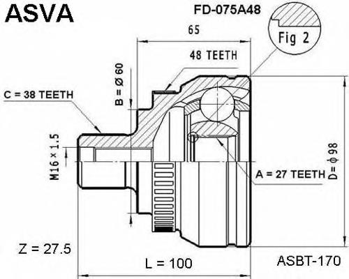 FD-075A48 Asva junta homocinética exterior delantera