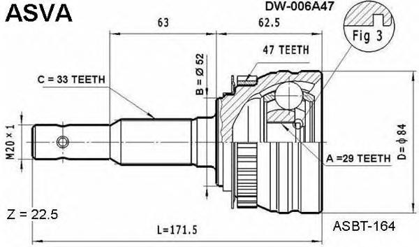 DW006A47 Asva junta homocinética exterior delantera