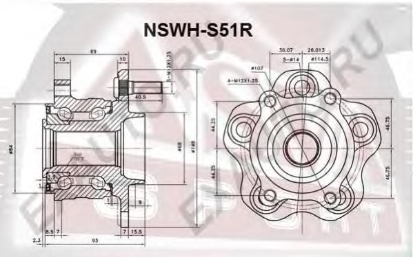 NSWHS51R Asva cubo de rueda trasero