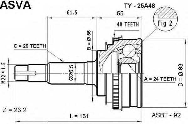 TY25A48 Asva junta homocinética exterior delantera