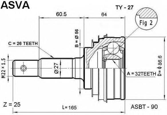 Junta homocinética exterior delantera 4347009150 Toyota