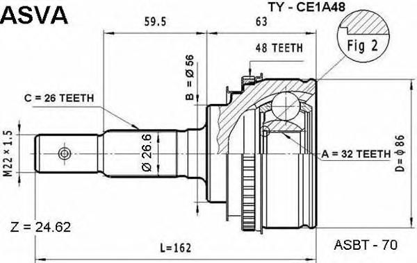 TY-CE1A48 Asva junta homocinética exterior delantera