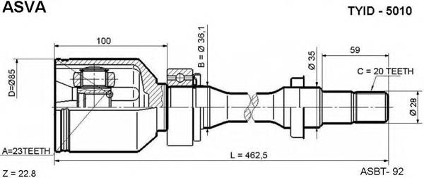 TYID5010 Asva junta homocinética interior delantera derecha