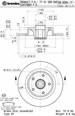 08.B394.17 Brembo disco de freno trasero