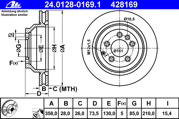 24.0128-0169.1 ATE disco de freno trasero