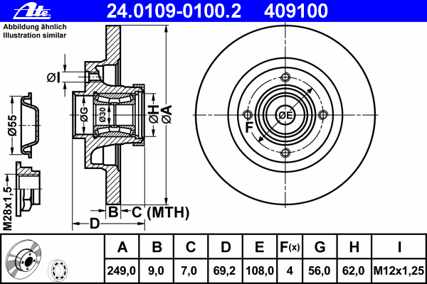 24.0109-0100.2 ATE disco de freno trasero