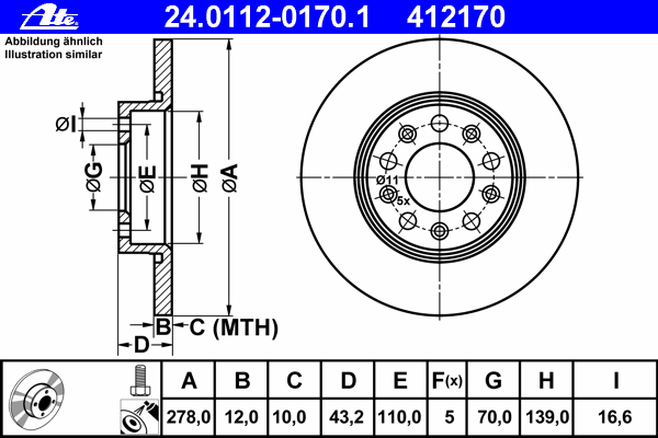 24.0112-0170.1 ATE disco de freno trasero