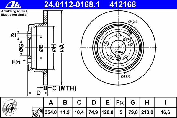 24.0112-0168.1 ATE disco de freno trasero