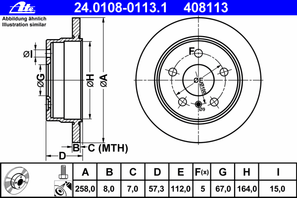 24.0108-0113.1 ATE disco de freno trasero