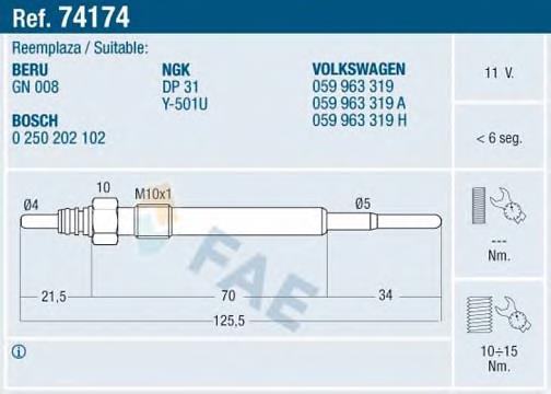 74174 FAE bujía de incandescencia