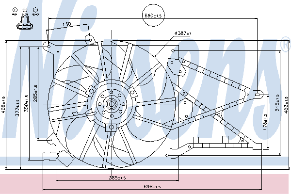 85176 Nissens difusor de radiador, ventilador de refrigeración, condensador del aire acondicionado, completo con motor y rodete