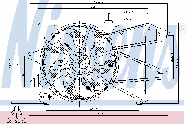 Difusor de radiador, ventilador de refrigeración, condensador del aire acondicionado, completo con motor y rodete 85505 Nissens