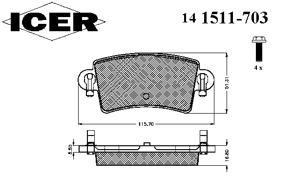 141511-703 Icer pastillas de freno traseras