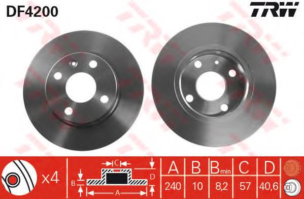 DF4200 TRW disco de freno trasero