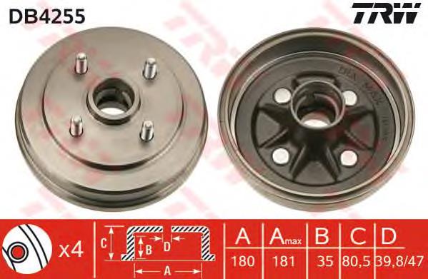 Tambor de freno trasero DB4255 TRW