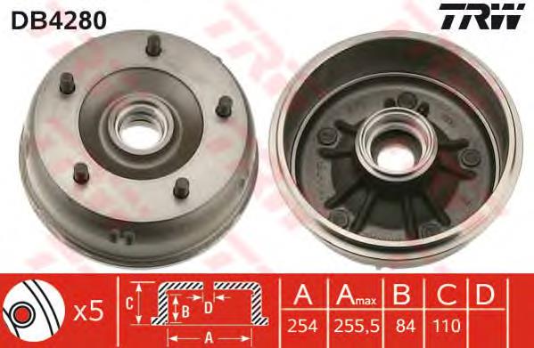 Tambor de freno trasero DB4280 TRW