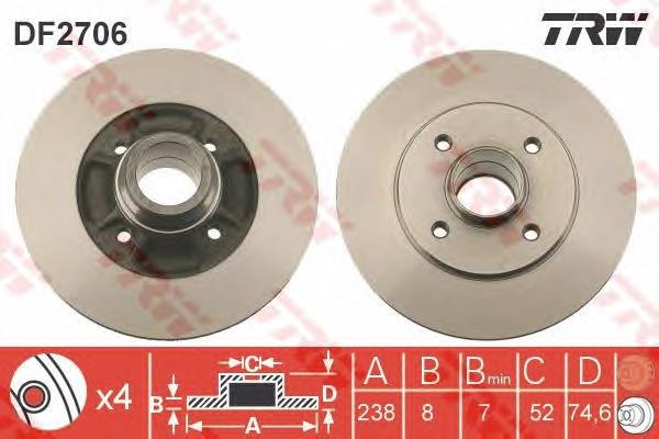 DF2706 TRW disco de freno trasero