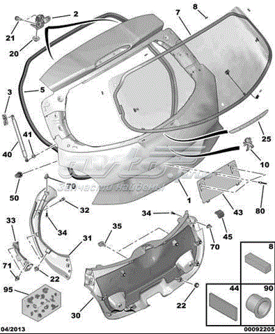  Tapicería para tapa de maletero para Peugeot 208 CA, CC