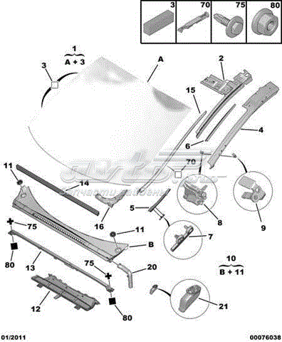  Rejilla de limpiaparabrisas para Peugeot 3008 