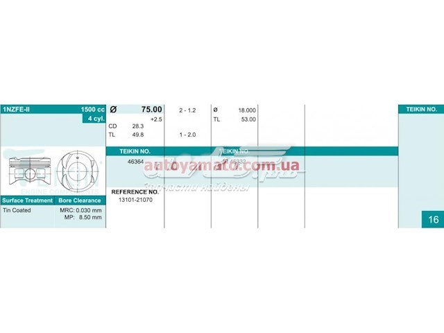 46364 Teikin juego de piston para motor, std