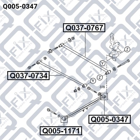 Q0050347 Q-fix bloque silencioso trasero brazo trasero trasero