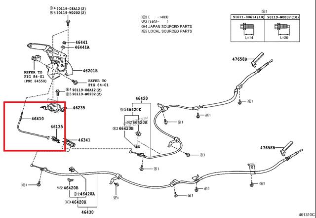  Cable de freno de mano delantero para Toyota Corolla E18