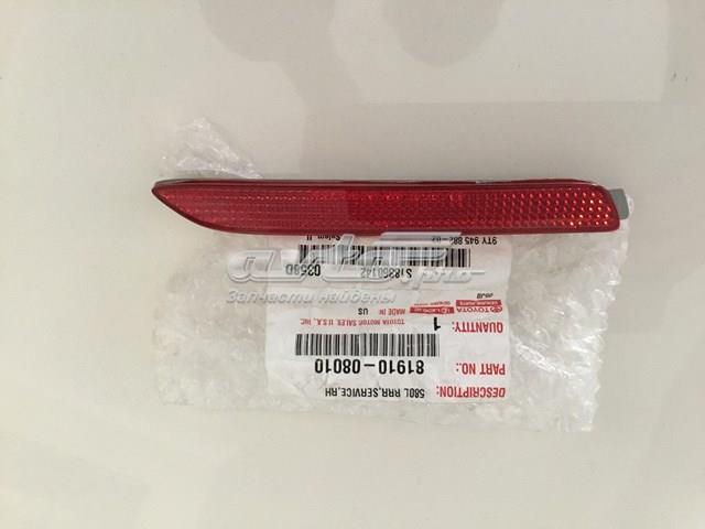 8191008010 Toyota reflector, parachoques trasero, derecho