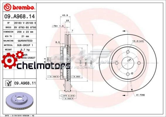 09.A968.11 Brembo freno de disco delantero