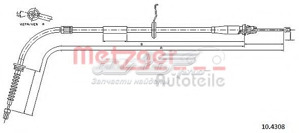 10.4308 Metzger cable de freno de mano trasero derecho