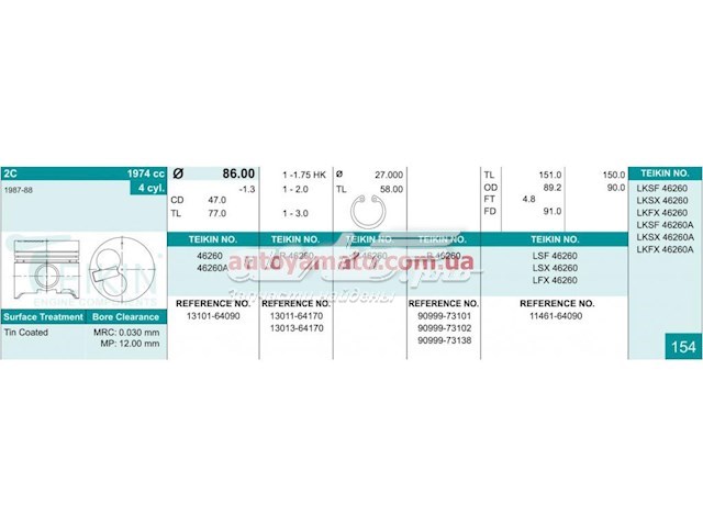 46260STD Teikin juego de piston para motor, std