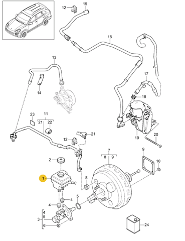  Depósito de líquido de frenos, lindro de freno principal para Porsche Cayenne 2 